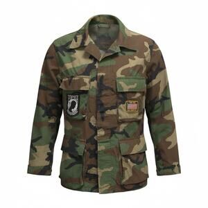 Military Camo Jacket POW MIA For God Country Flag Patches Camo Size Small Regula